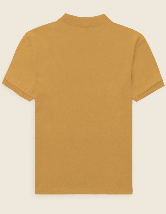 Back Men's mustard yellow cotton polo shirt from the Roach Resistance Press Freedom capsule.