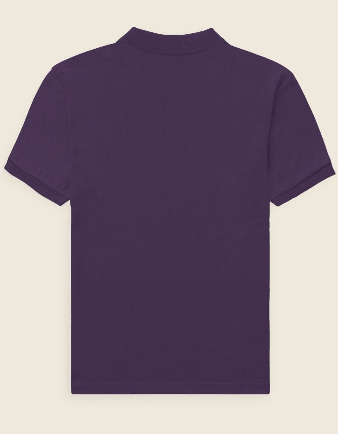 Back of the premium purple regular fit polo shirt from the Roach Resistance Press Freedom collection.