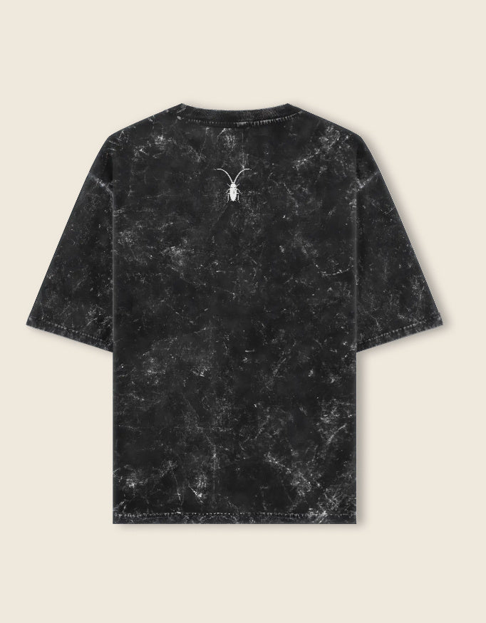 Back Premium unisex black acid-washed t-shirt by Roach Resistance from the Press Freedom collection, showcasing high-end heavy cotton texture.