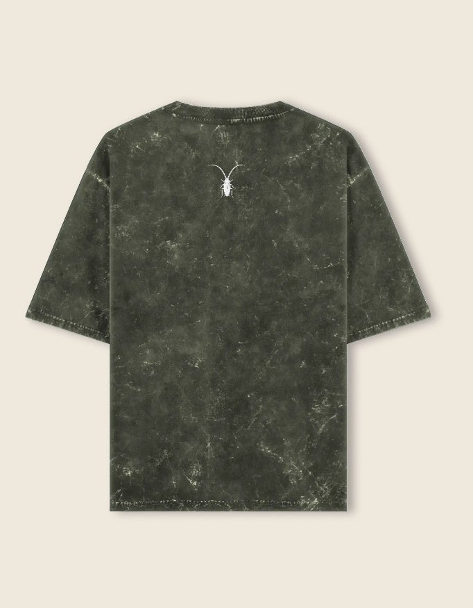Back Premium regular fit unisex olive green acid-washed t-shirt by Roach Resistance from the Press Freedom capsule collection.
