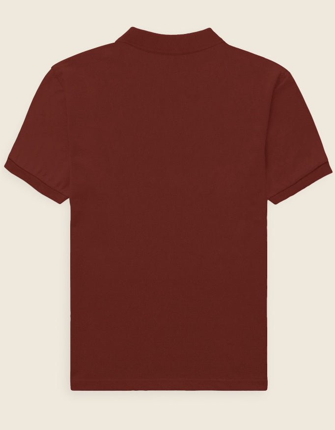 Back Men's premium brick red polo shirt featuring a structured collar and textured 220GSM cotton by Roach Resistance from the Press Freedom drop.