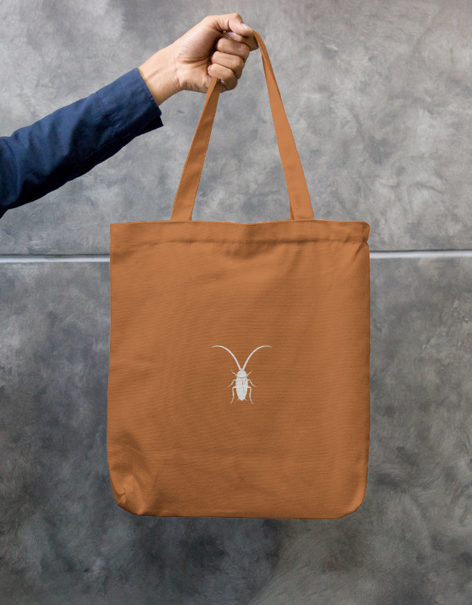 Back Essential khaki premium eco-friendly cotton canvas zip tote bag by Roach Resistance.
