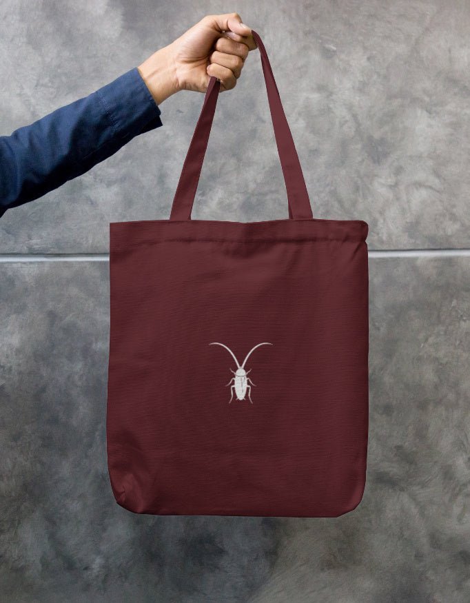 Back Premium maroon heavy-duty cotton canvas zip tote bag from the Roach Resistance Press Freedom capsule.