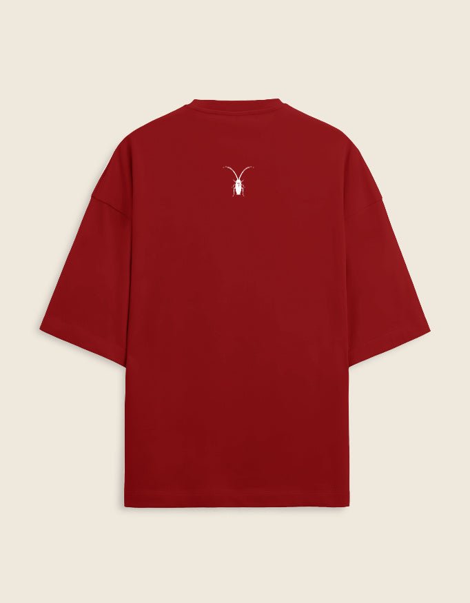 Back Bold red unisex oversized t-shirt with drop shoulders from the Roach Resistance Press Freedom collection.