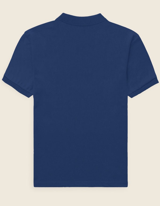 Back Men's premium royal blue polo shirt featuring a structured collar and textured 220GSM cotton by Roach Resistance.