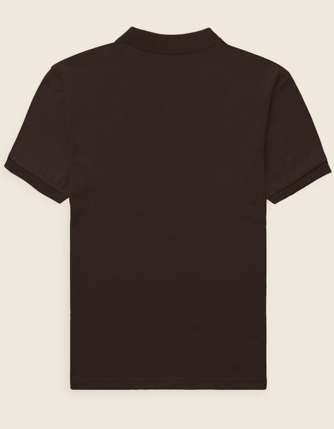 Back view of the Roach Resistance Press Freedom men's polo shirt in coffee brown textured 220GSM Airtex cotton.