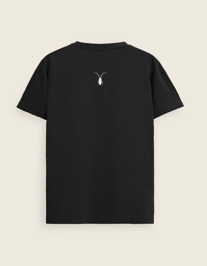 Back Premium unisex black t-shirt by Roach Resistance from the Press Freedom collection, showcasing high-end Supima cotton texture.