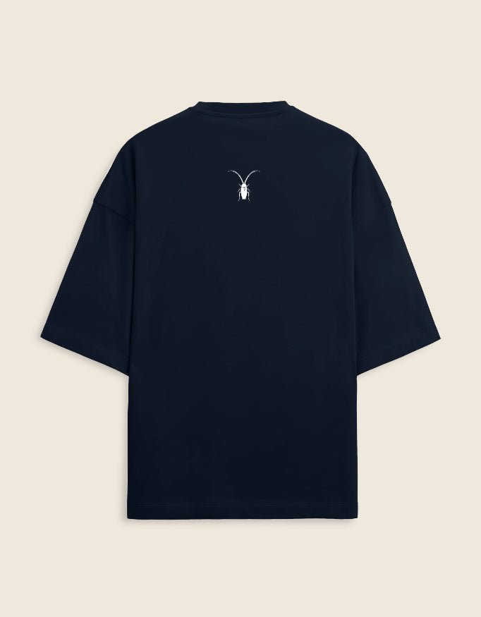Back Clean studio shot of a heavy 260GSM navy blue oversized terry-knit tee from the Roach Resistance Press Freedom drop.