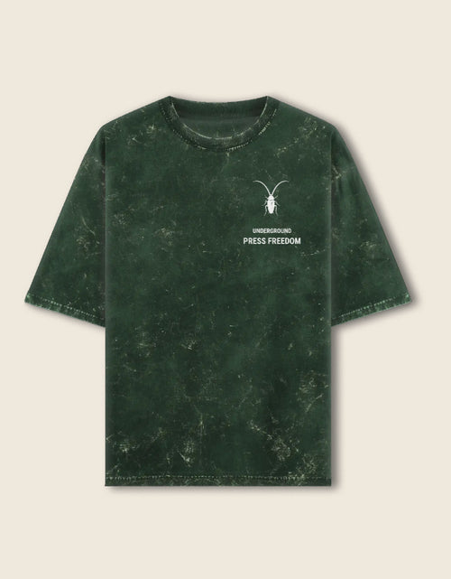 Front Premium regular fit unisex bottle green acid-washed t-shirt by Roach Resistance from the Press Freedom capsule collection.