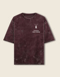 Front Premium maroon unisex oversized acid-washed t-shirt by Roach Resistance, featuring a relaxed drop-shoulder fit.
