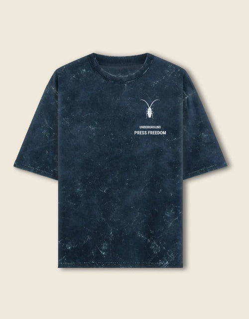 Front Front Premium regular fit unisex navy blue acid-washed t-shirt by Roach Resistance from the Press Freedom capsule collection.