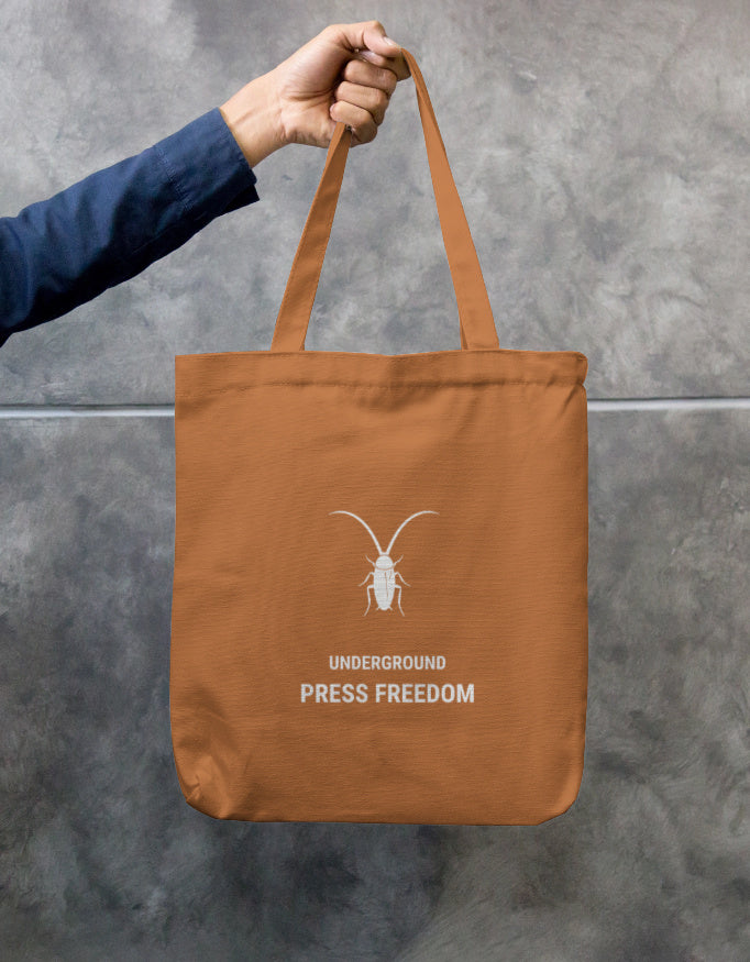 Front Essential khaki premium eco-friendly cotton canvas zip tote bag by Roach Resistance.