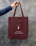 Front Premium maroon heavy-duty cotton canvas zip tote bag from the Roach Resistance Press Freedom capsule.