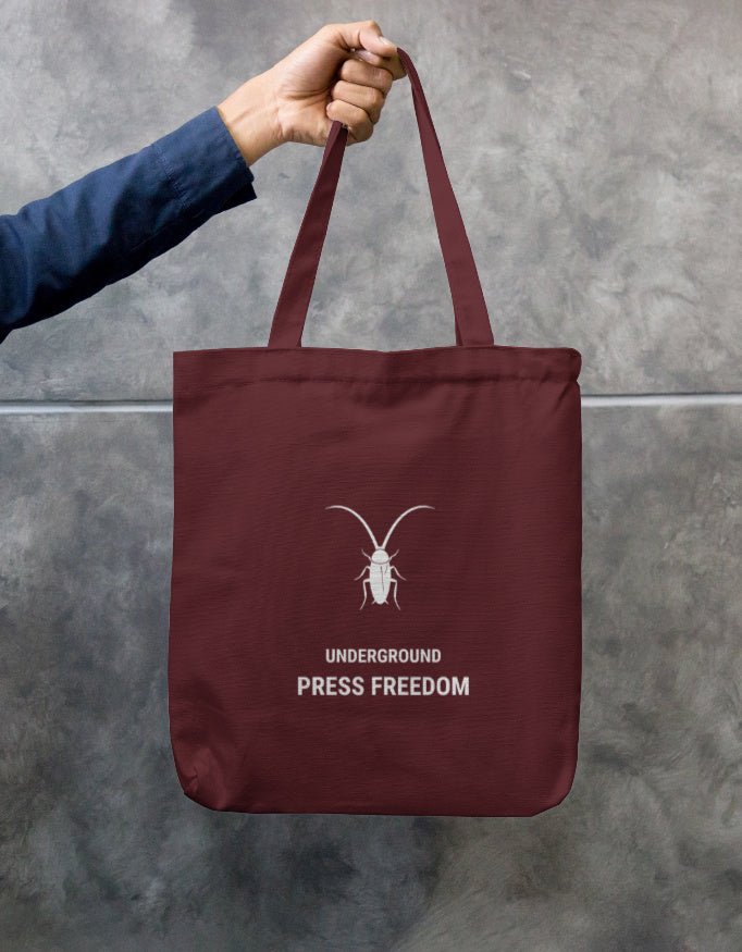 Front Premium maroon heavy-duty cotton canvas zip tote bag from the Roach Resistance Press Freedom capsule.