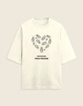 Front Front view of the Roach Resistance Press Freedom unisex oversized tee in off white, showcasing the heavy 260GSM terry-knit texture.