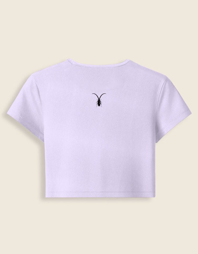 Back_Close-up of the premium 240GSM cotton-spandex fabric on the lavender baby tee, highlighting the smooth bio-wash finish and stitching.