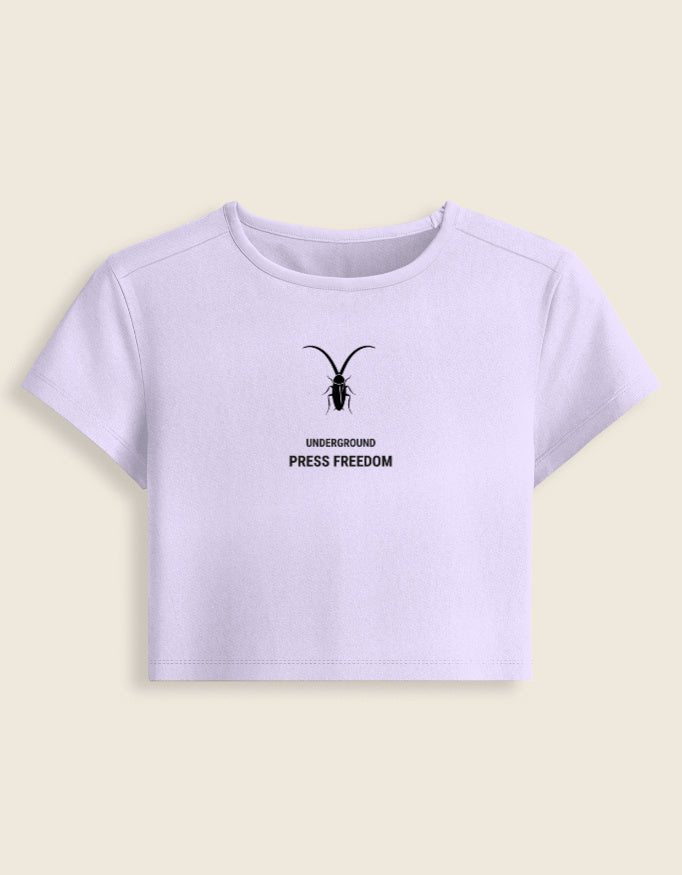 Close-up of the premium 240GSM cotton-spandex fabric on the lavender baby tee, highlighting the smooth bio-wash finish and stitching.