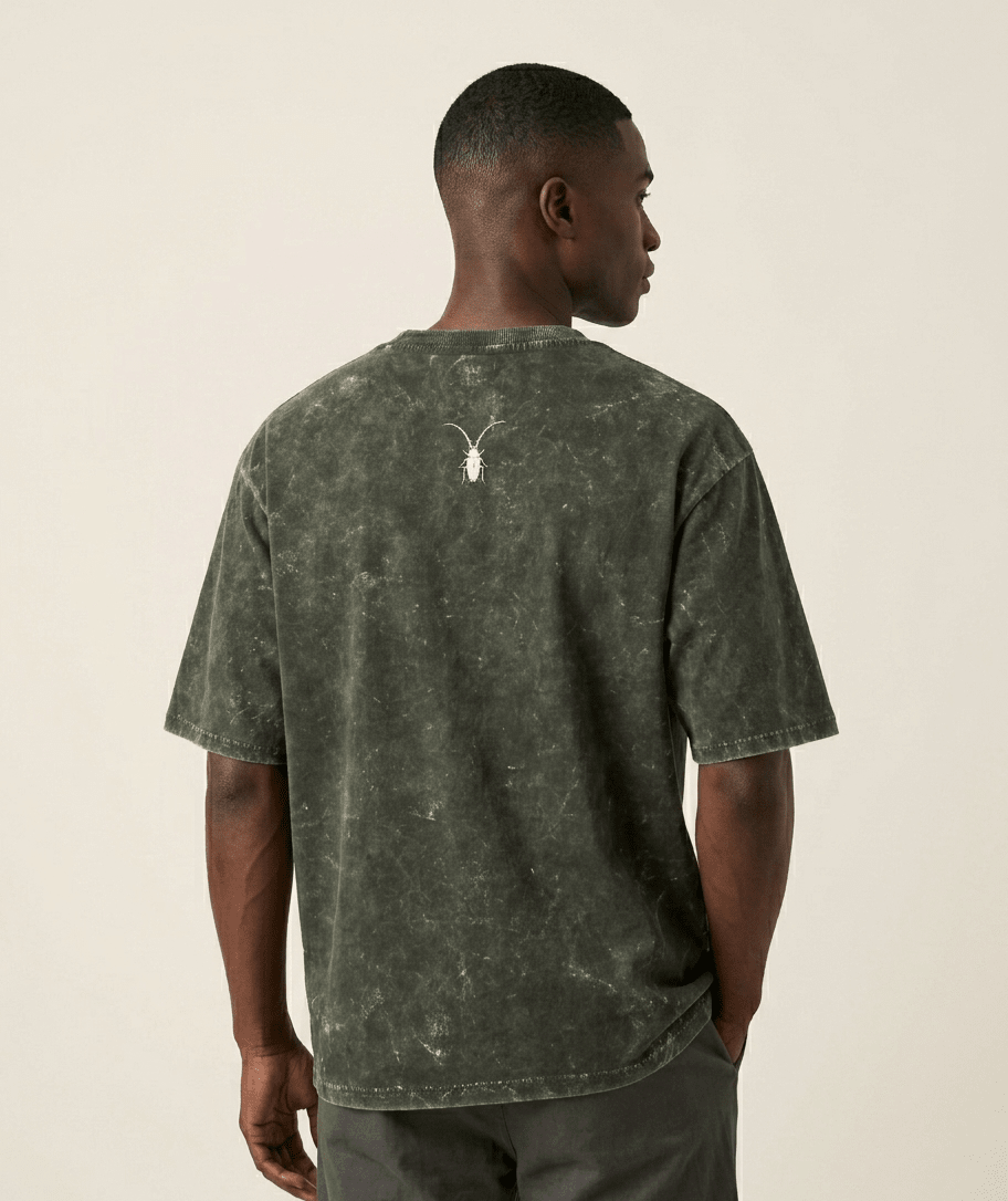 Premium regular fit unisex olive green acid-washed t-shirt by Roach Resistance from the Press Freedom capsule collection.back look
