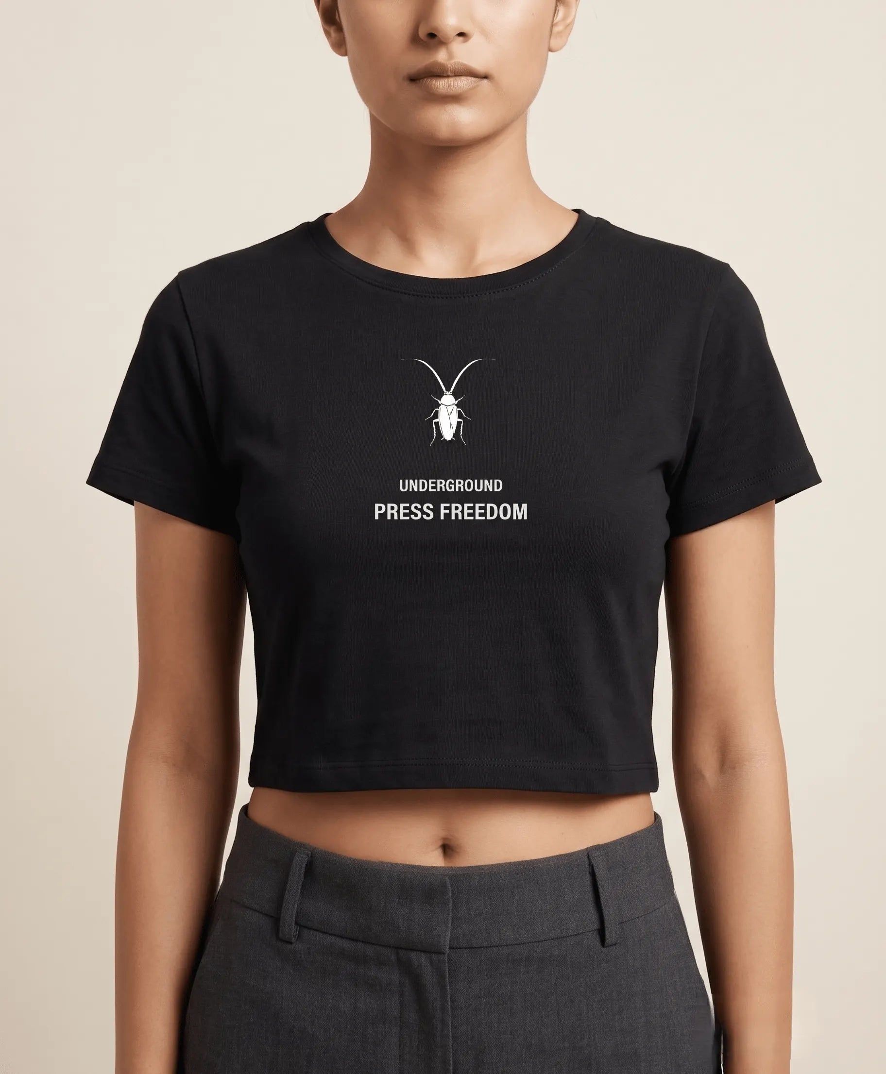 Back view of the premium 240GSM lavender cropped baby tee from the Roach Resistance Press Freedom collection.