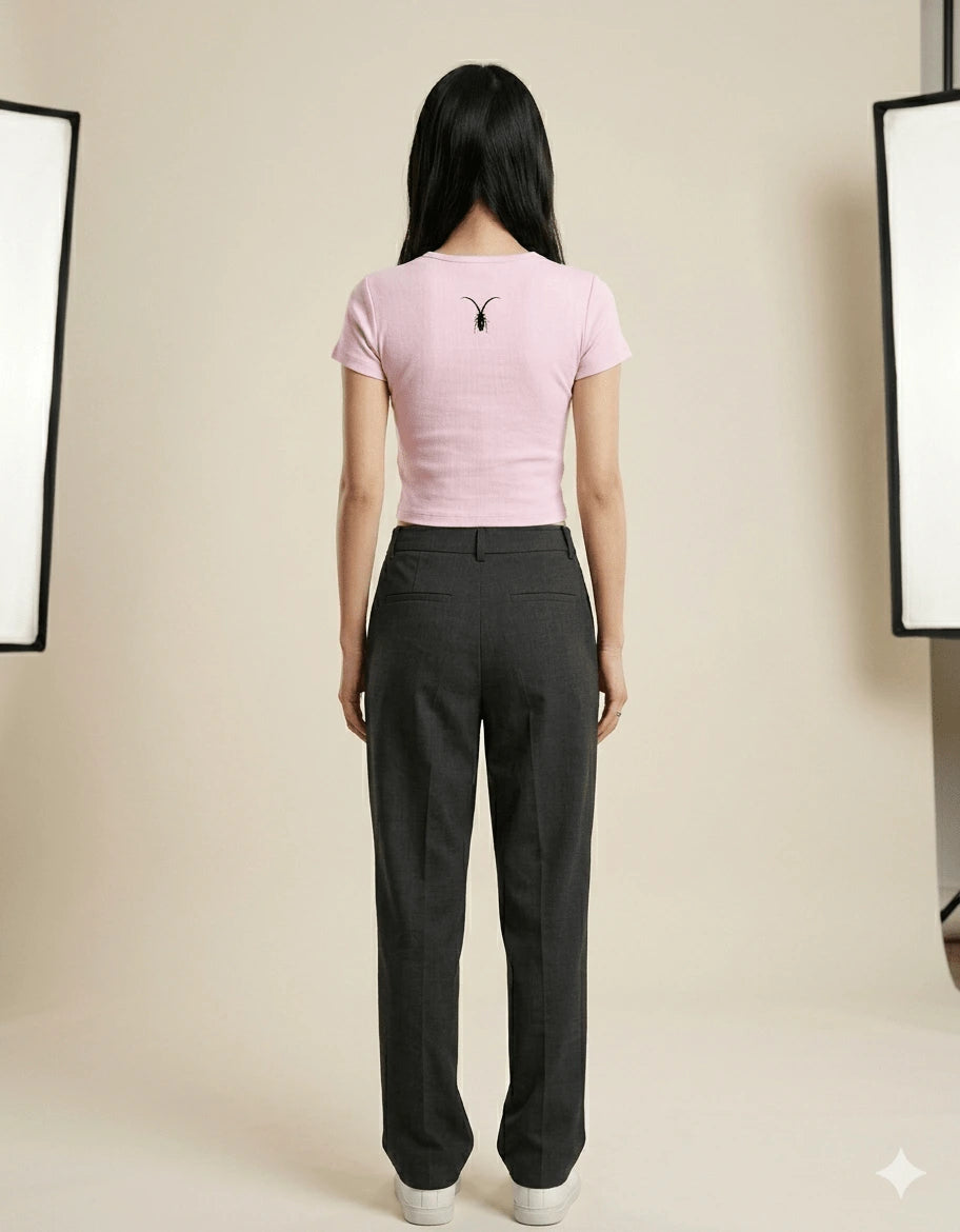 Back view of the premium 240GSM lavender cropped baby tee from the Roach Resistance Press Freedom collection.