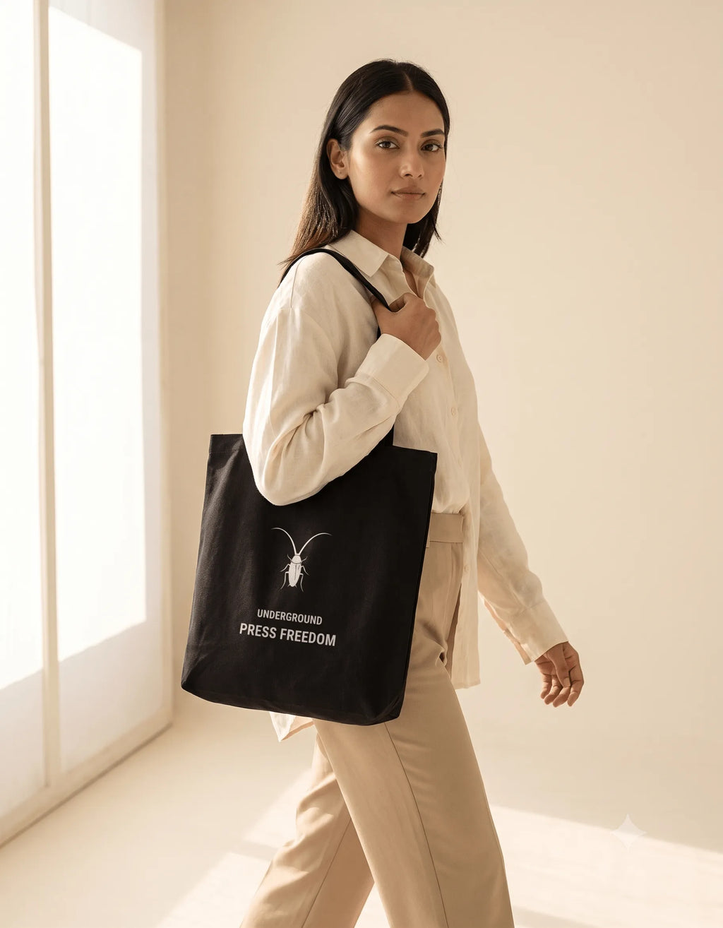Premium black cotton canvas zip tote bag by Roach Resistance lifestyle featuring long double-stitched handles.