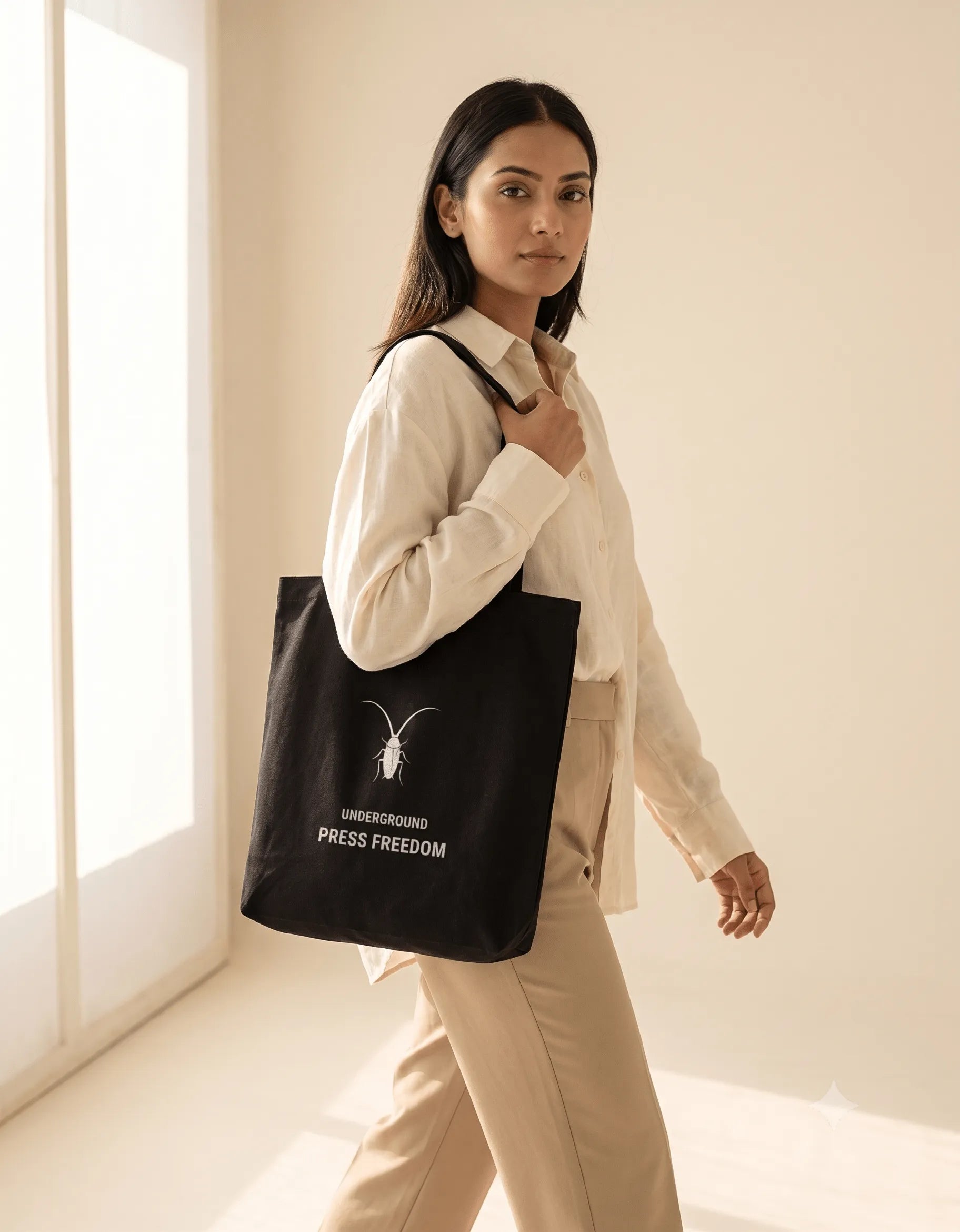 Premium black cotton canvas zip tote bag by Roach Resistance lifestyle featuring long double-stitched handles.