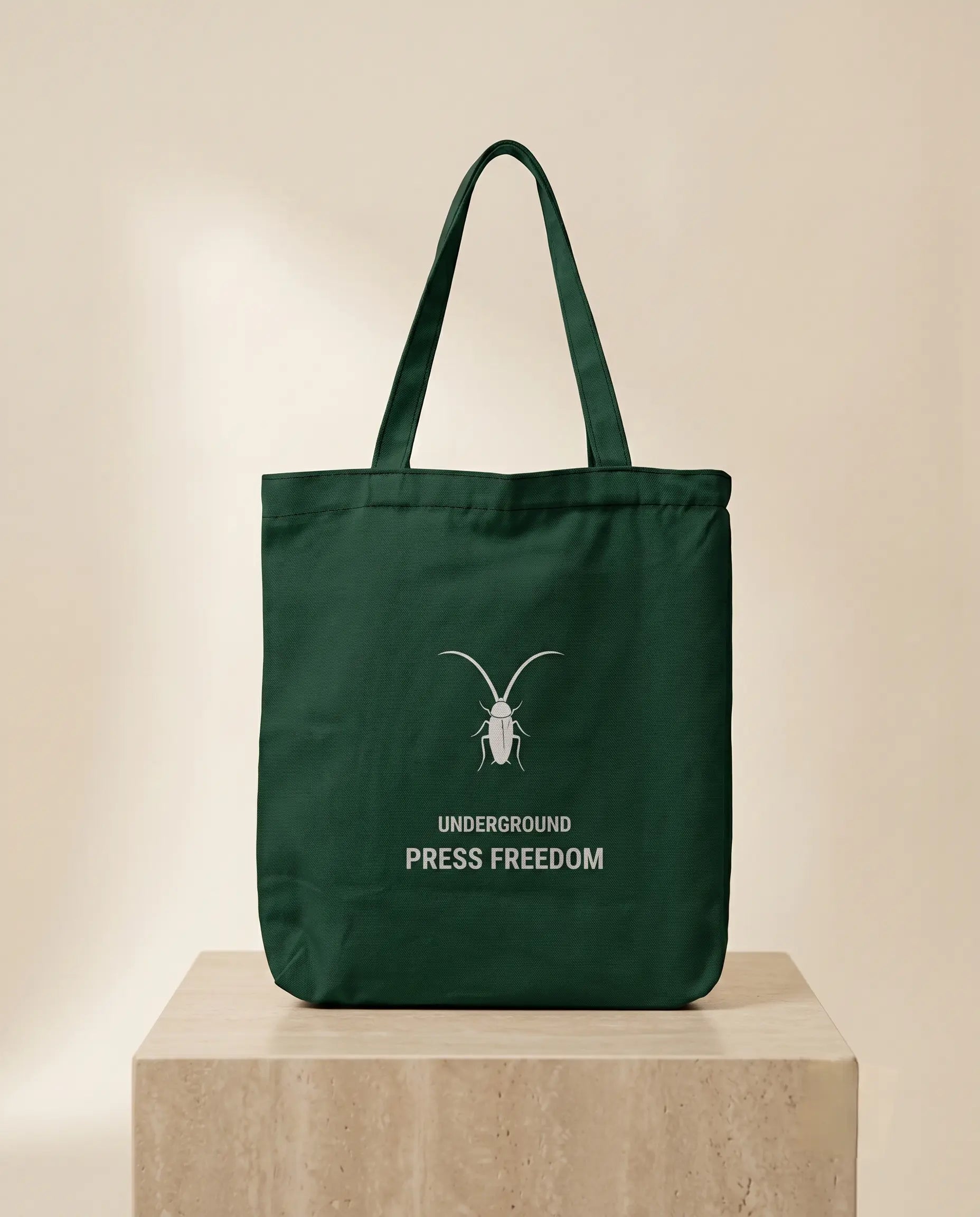 Eco-friendly bottle green canvas tote bag with a secure zipper closure by Roach Resistance.