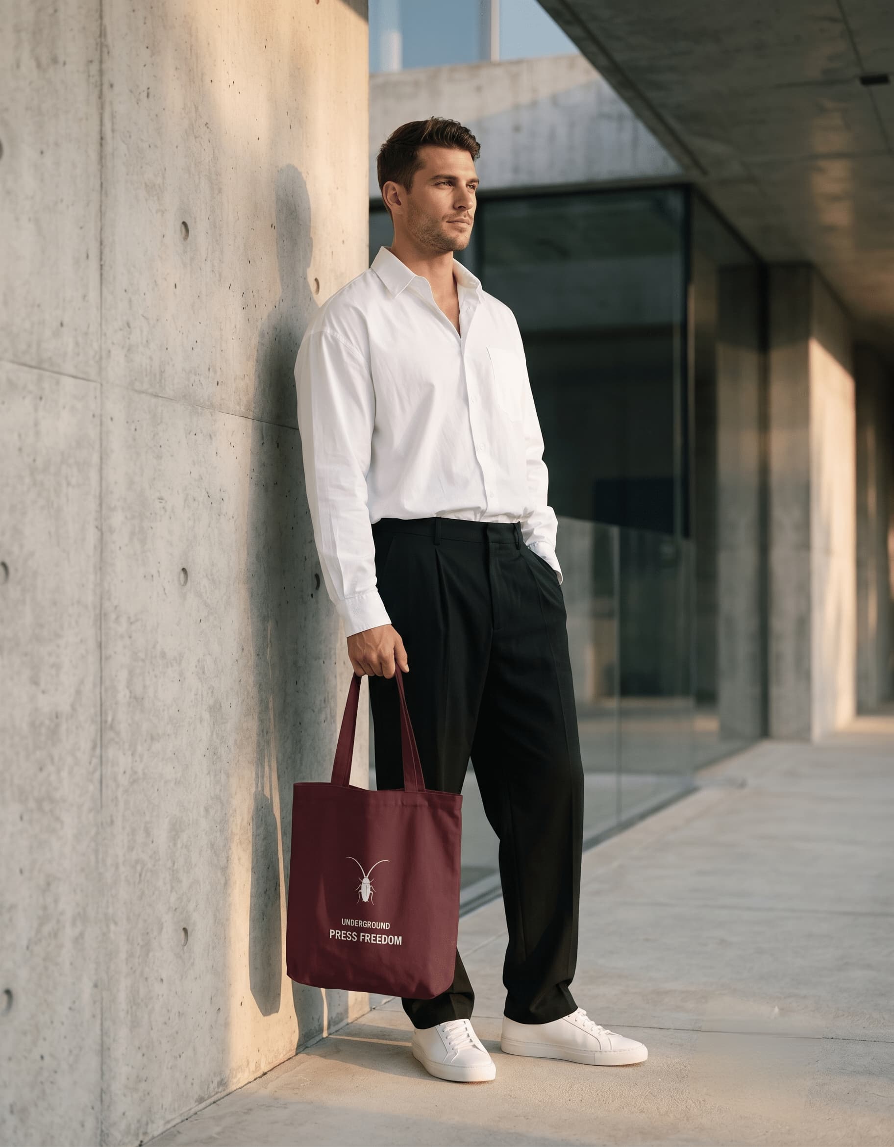Premium maroon heavy-duty cotton canvas zip tote bag from the Roach Resistance lifestyle Press Freedom capsule.