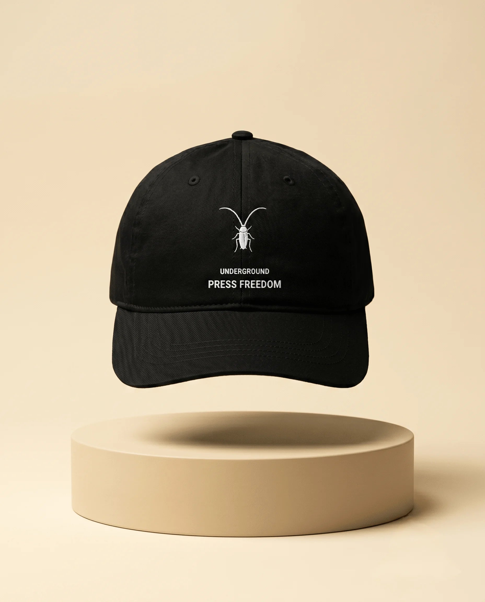 Premium black cotton drill baseball cap by Roach Resistance, part of the exclusive Press Freedom streetwear collection.