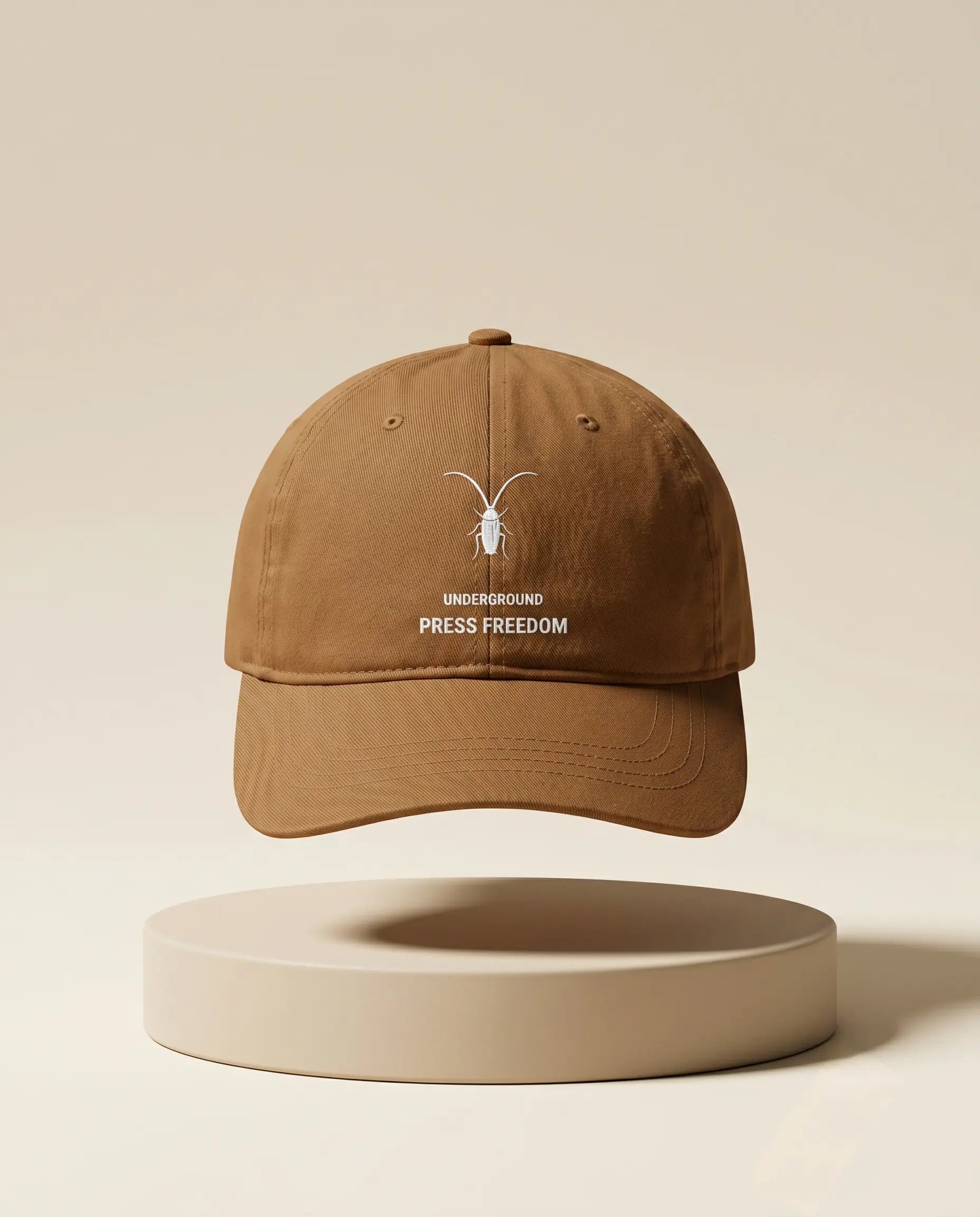 Essential khaki premium cotton drill streetwear baseball cap from the Roach Resistance Press Freedom capsule.