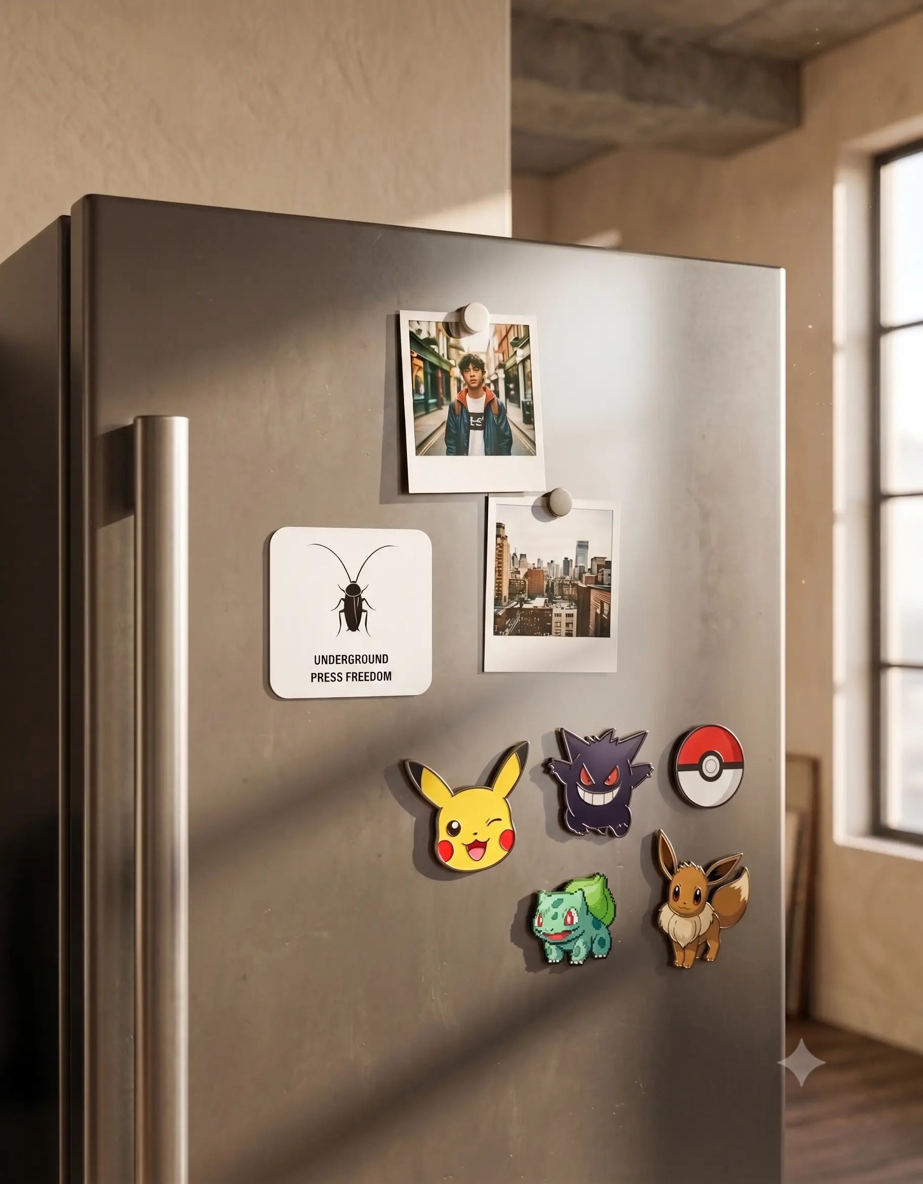 premium square acrylic fridge magnet from the Roach Resistance Press Freedom collection.