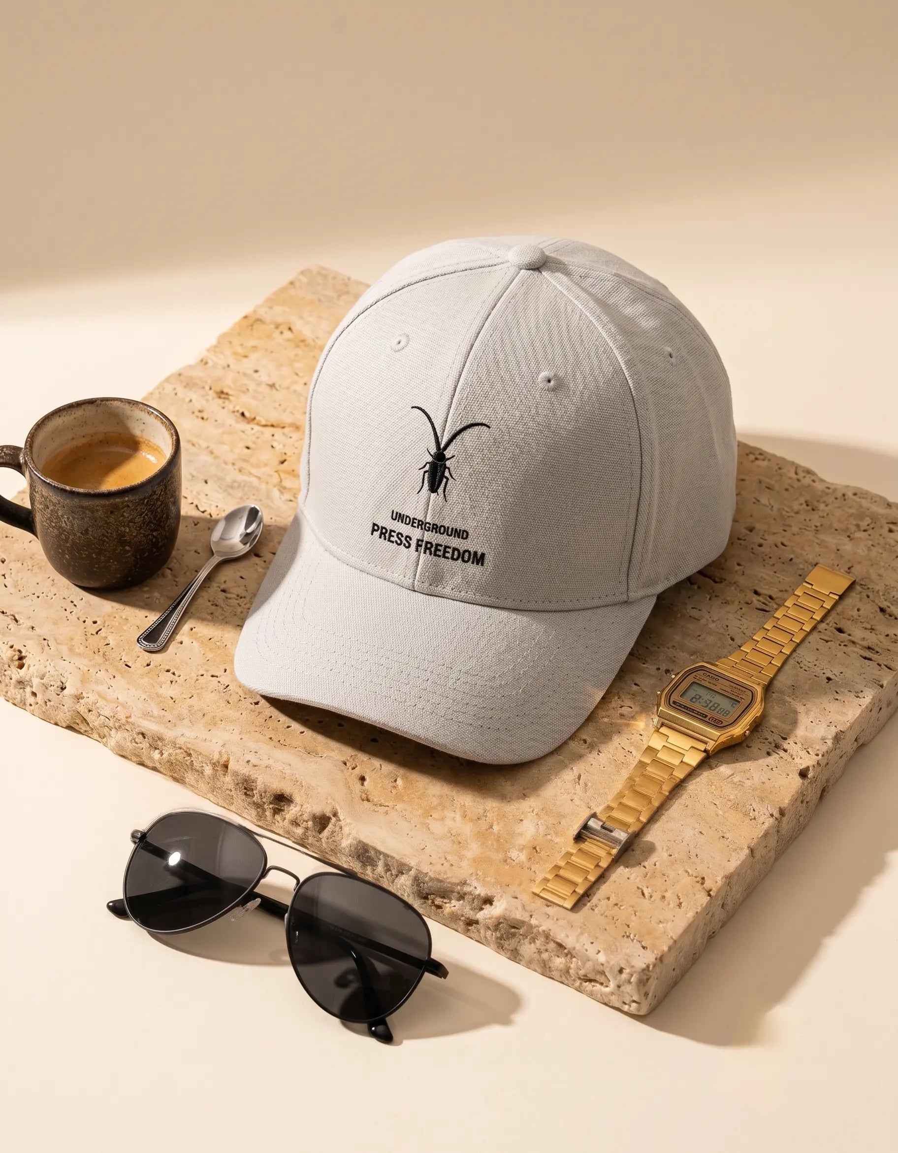 Premium grey 6-panel baseball cap crafted from textured Ottoman fabric from the Roach Resistance Press Freedom streetwear lifestyle collection.