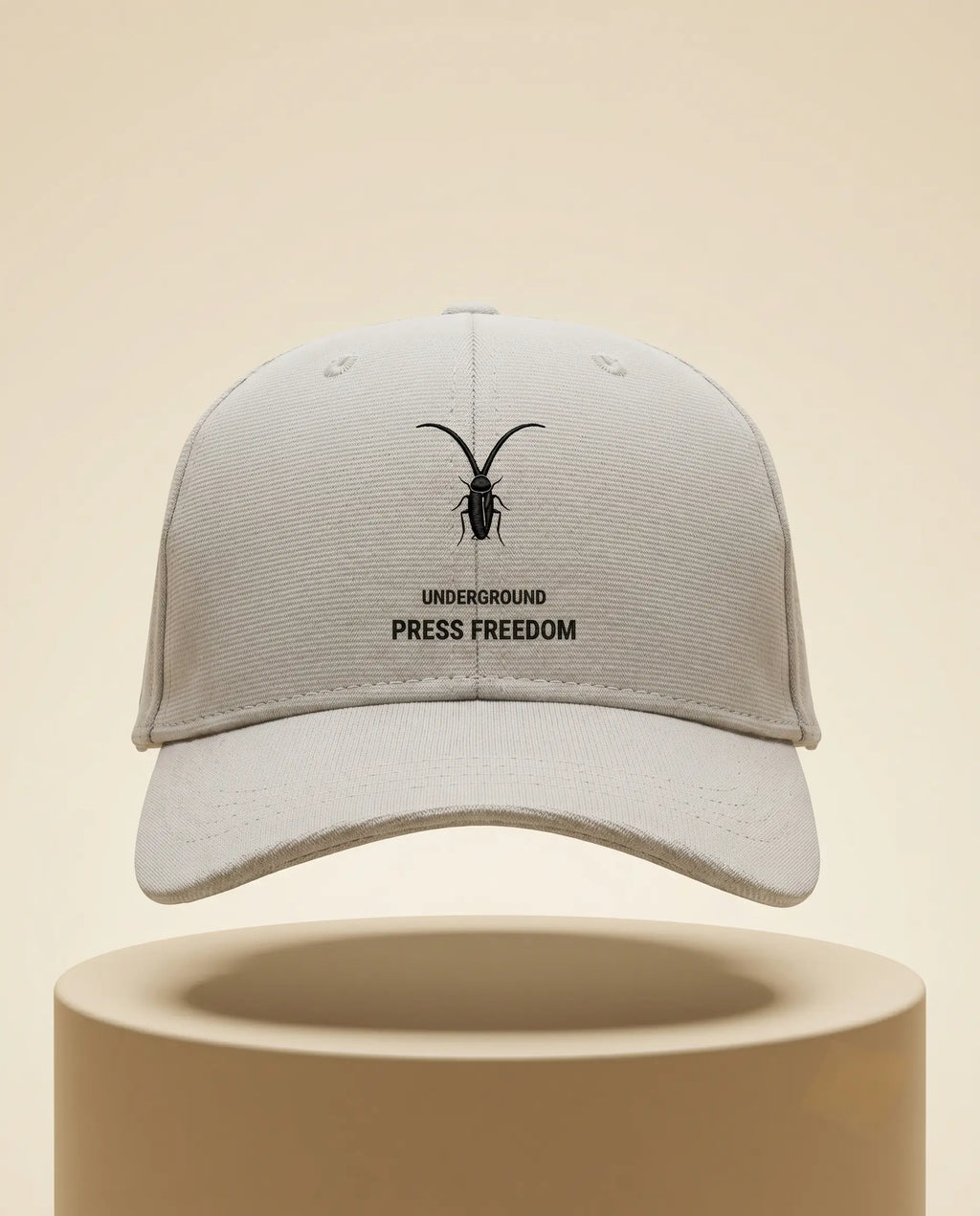 Premium grey 6-panel baseball cap crafted from textured Ottoman fabric from the Roach Resistance Press Freedom streetwear collection.