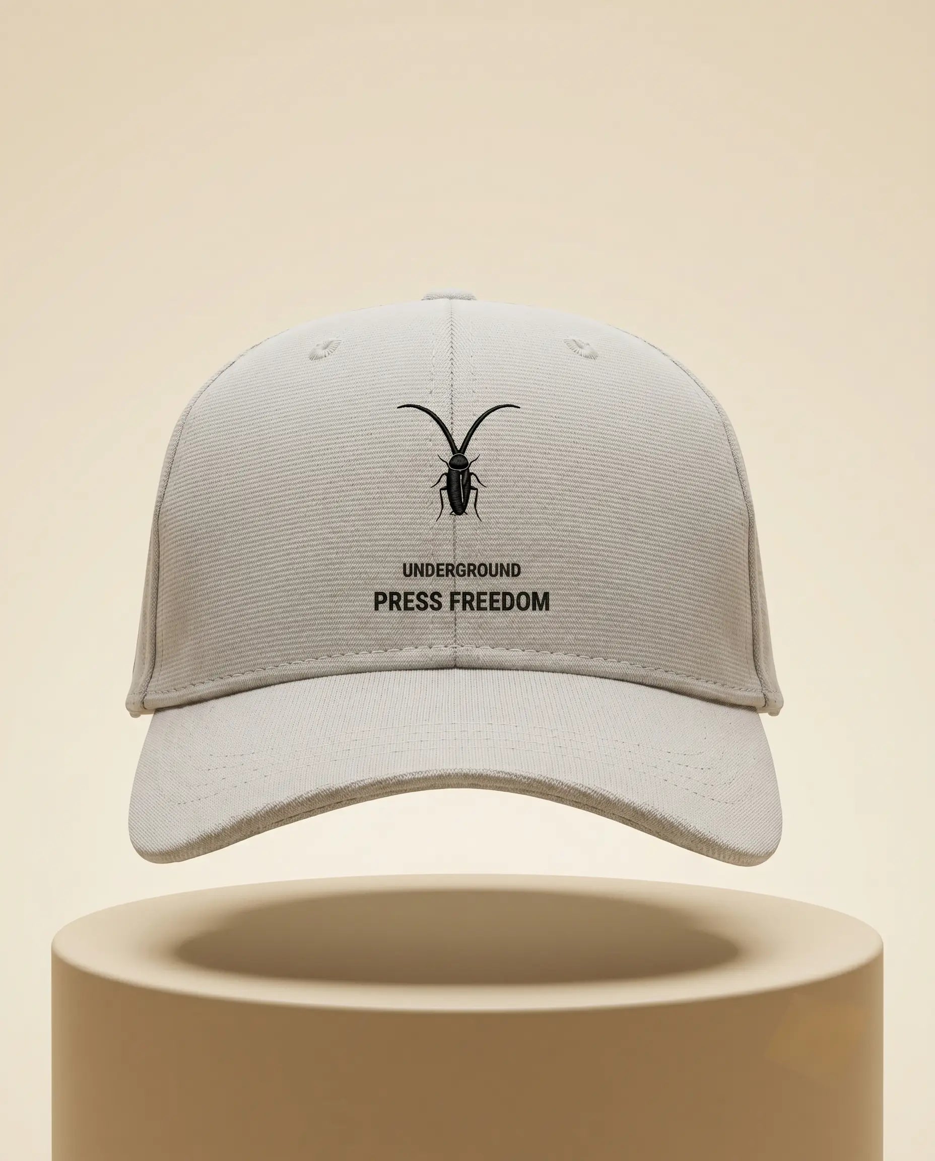 Premium grey 6-panel baseball cap crafted from textured Ottoman fabric from the Roach Resistance Press Freedom streetwear collection.