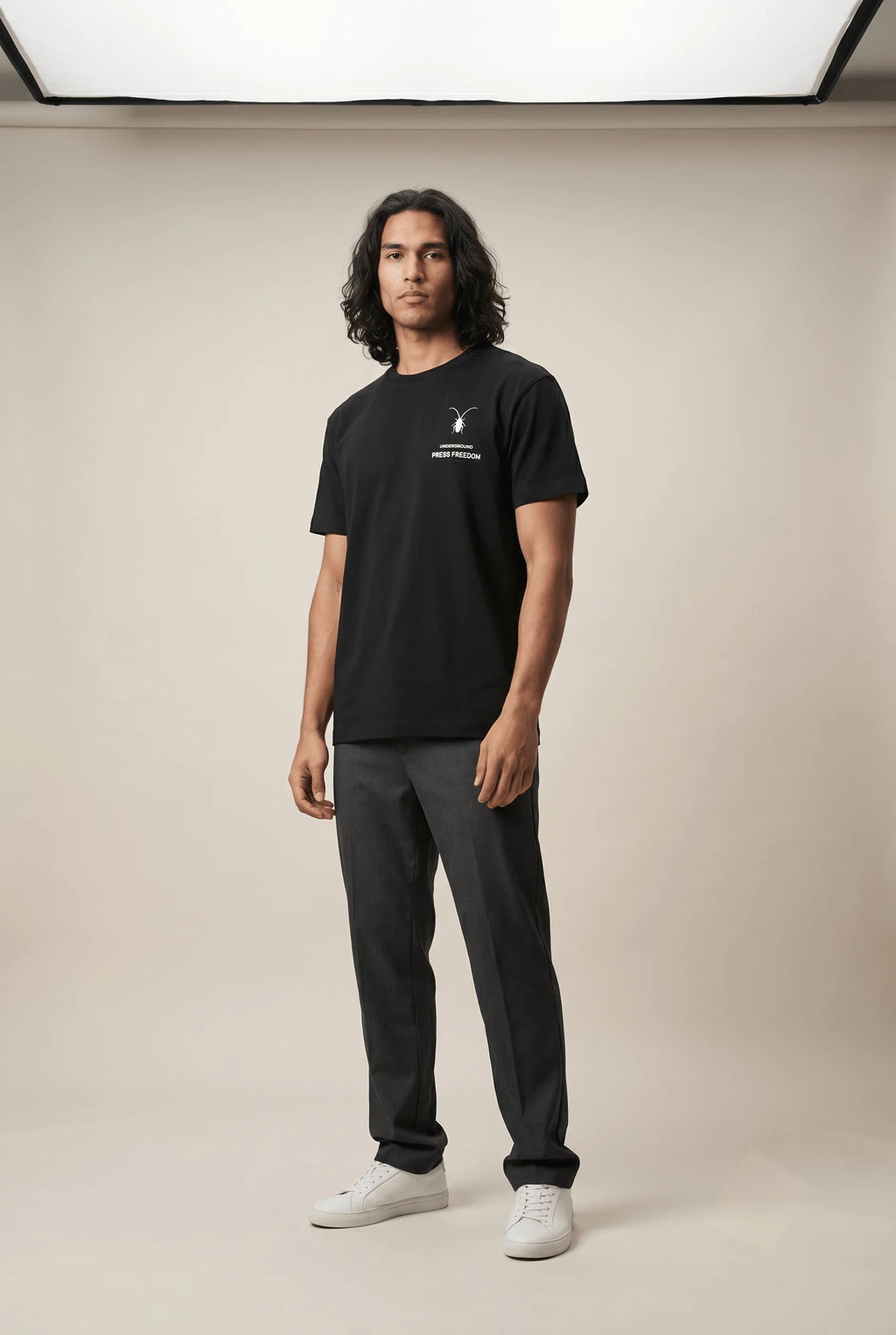 Premium unisex black t-shirt by Roach Resistance from the Press Freedom collection, showcasing high-end Supima cotton texture.