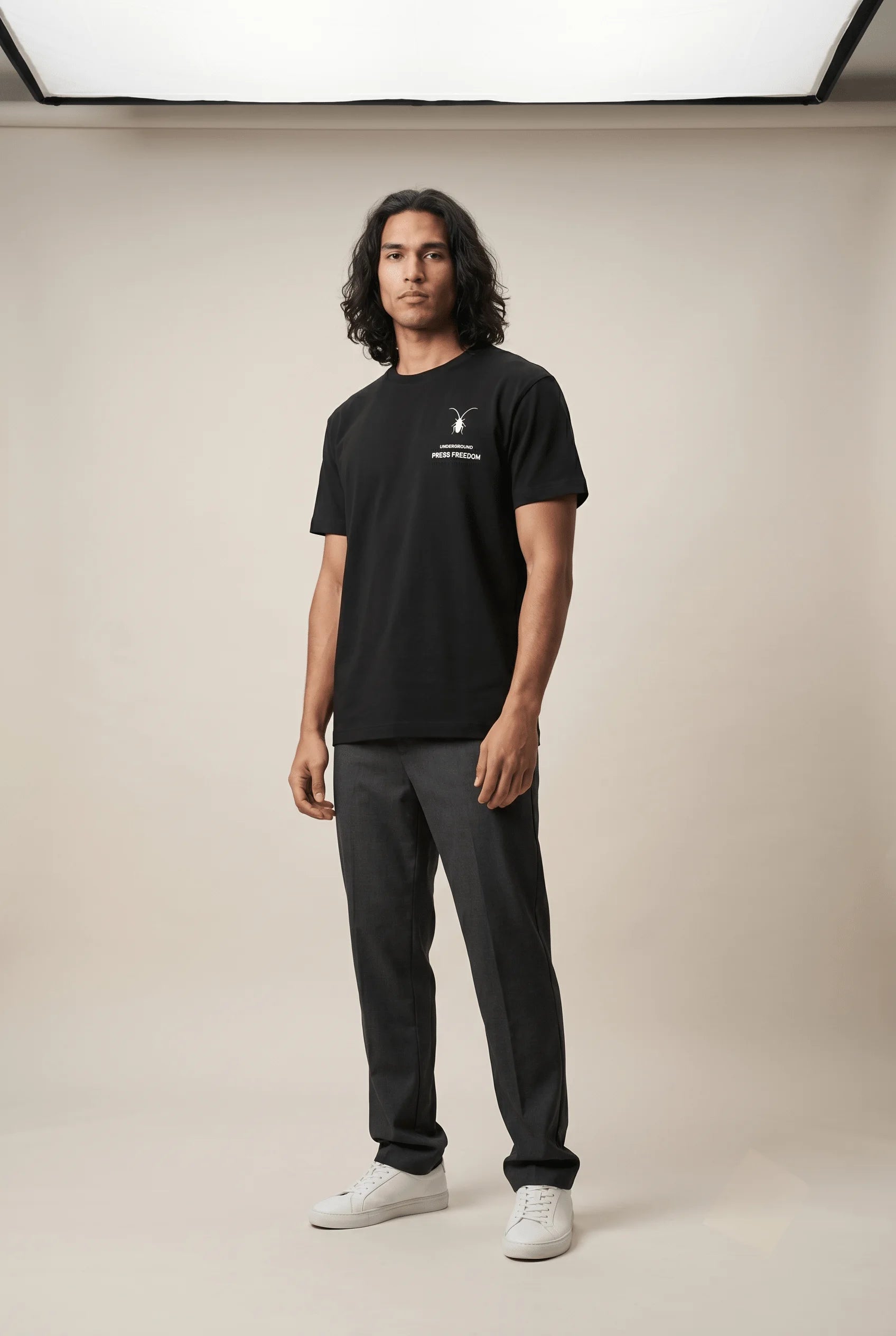 Premium unisex black t-shirt by Roach Resistance from the Press Freedom collection, showcasing high-end Supima cotton texture.