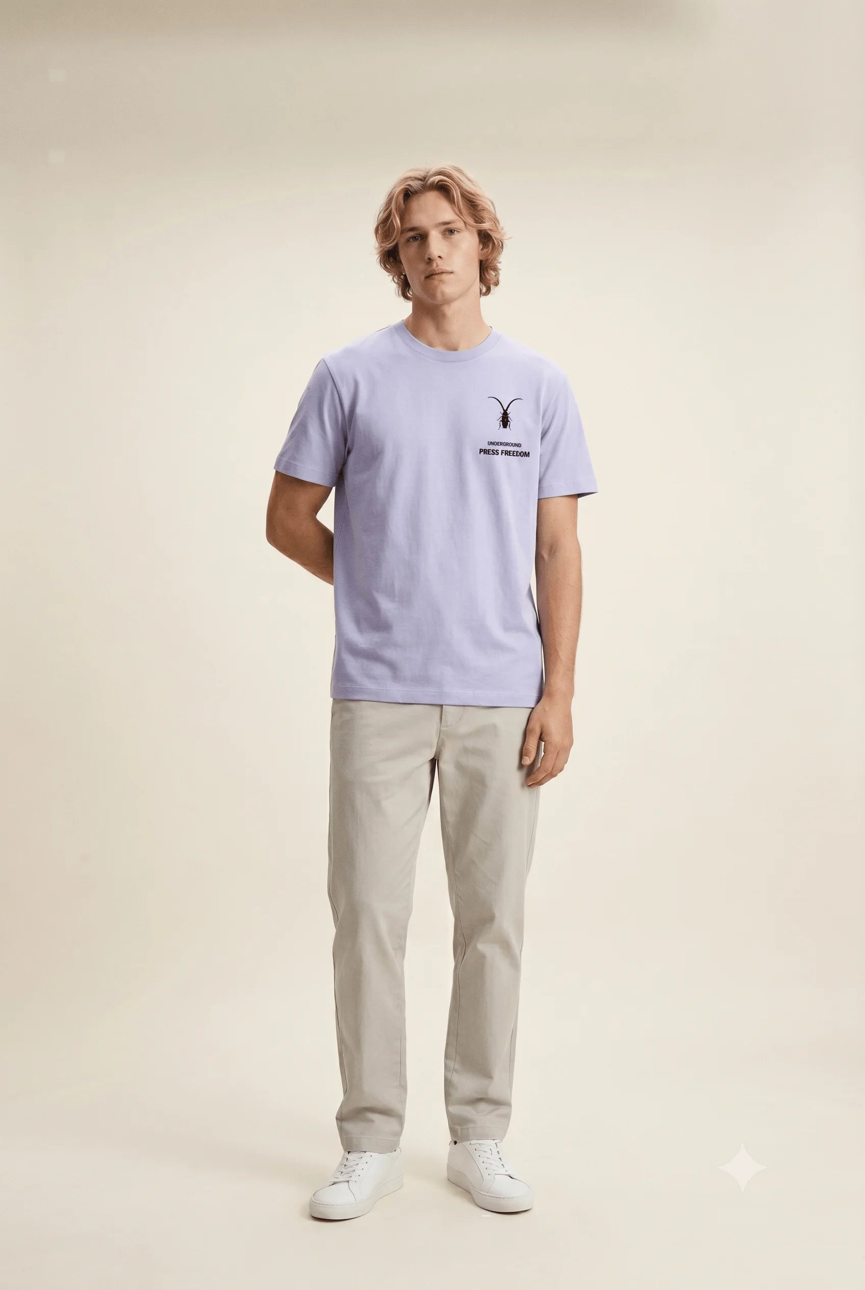 Soft lavender luxury unisex regular fit t-shirt from Roach Resistance's Press Freedom drop in premium 160GSM breathable Supima cotton.
