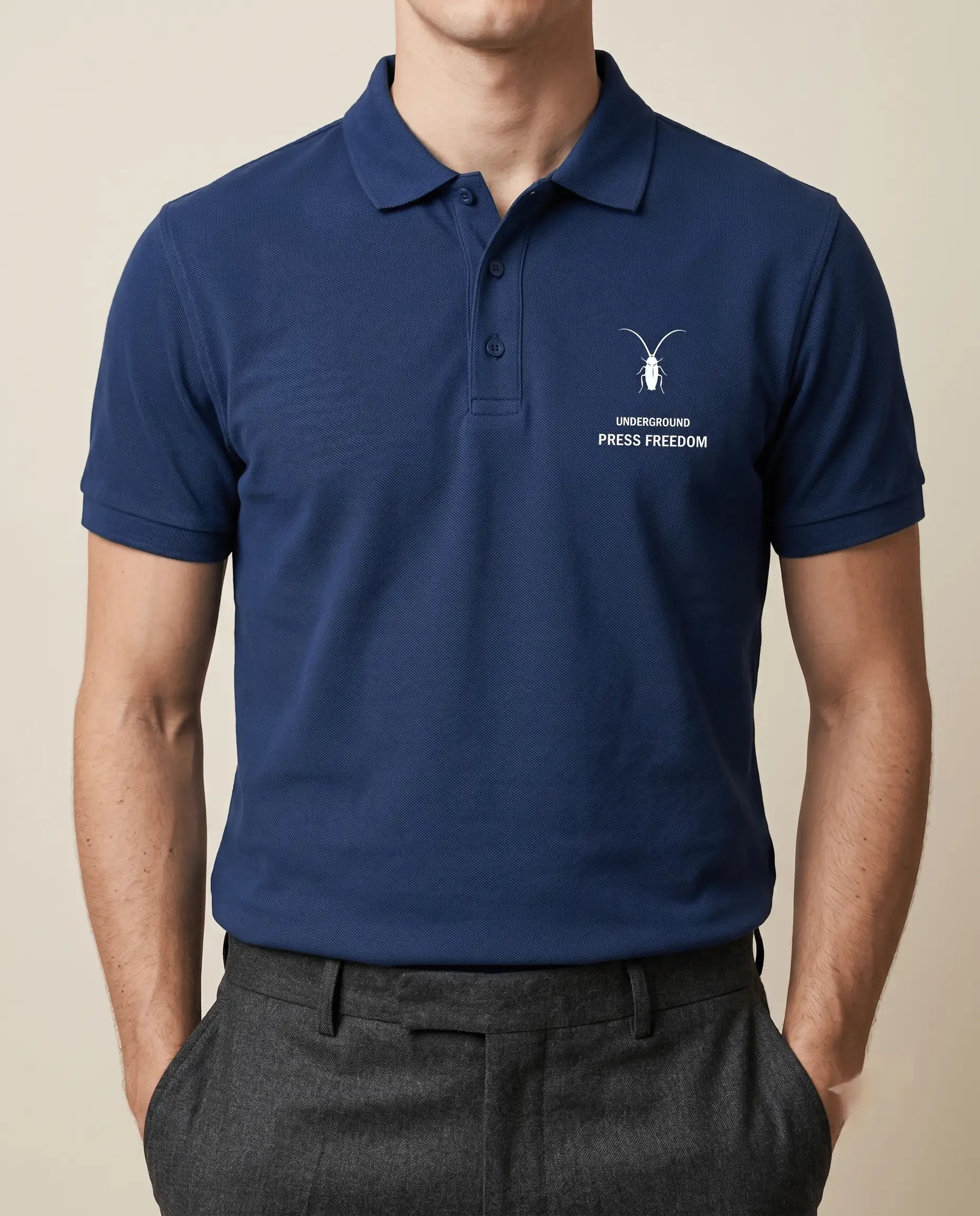 Men's premium royal blue polo shirt featuring a detail structured collar and textured 220GSM cotton by Roach Resistance.